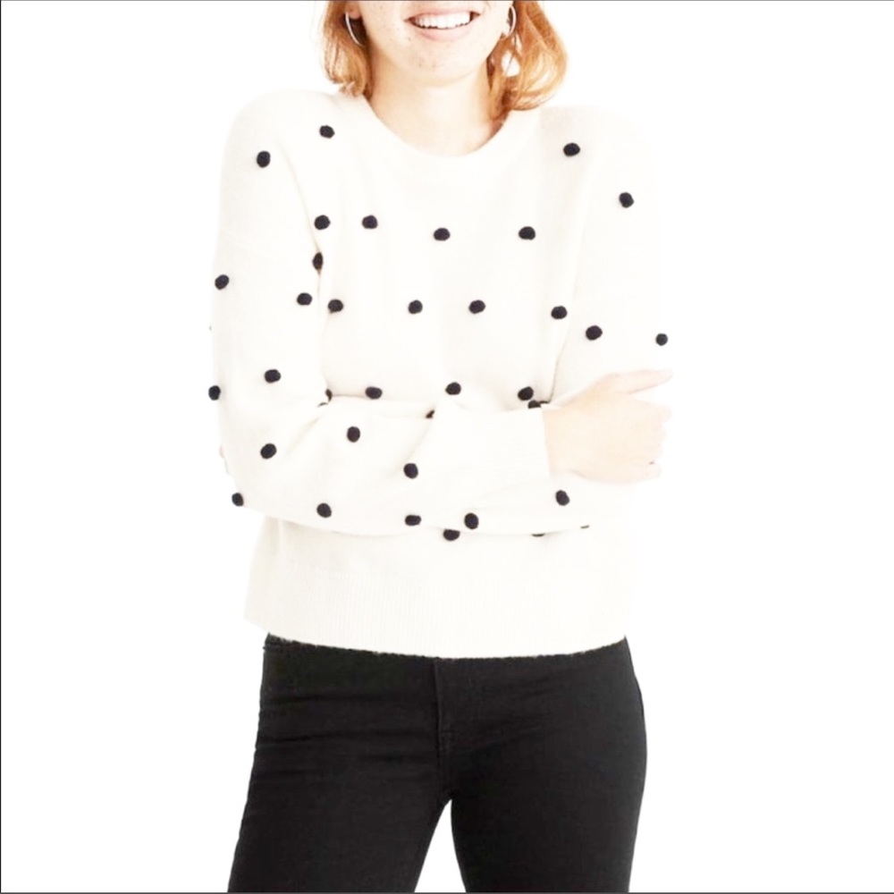 Madewell White Navy Pom Pom Crewneck Sweater XS